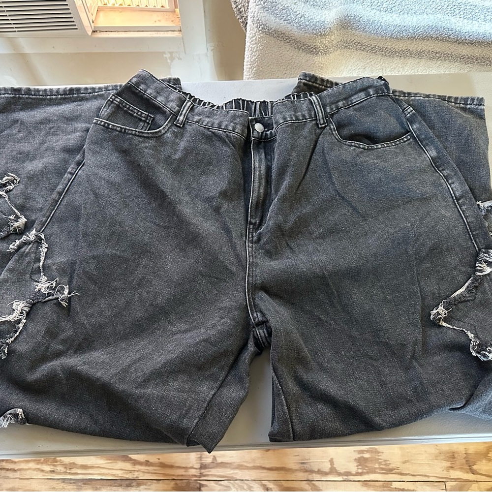 Distressed Wide Leg High Rise Jeans